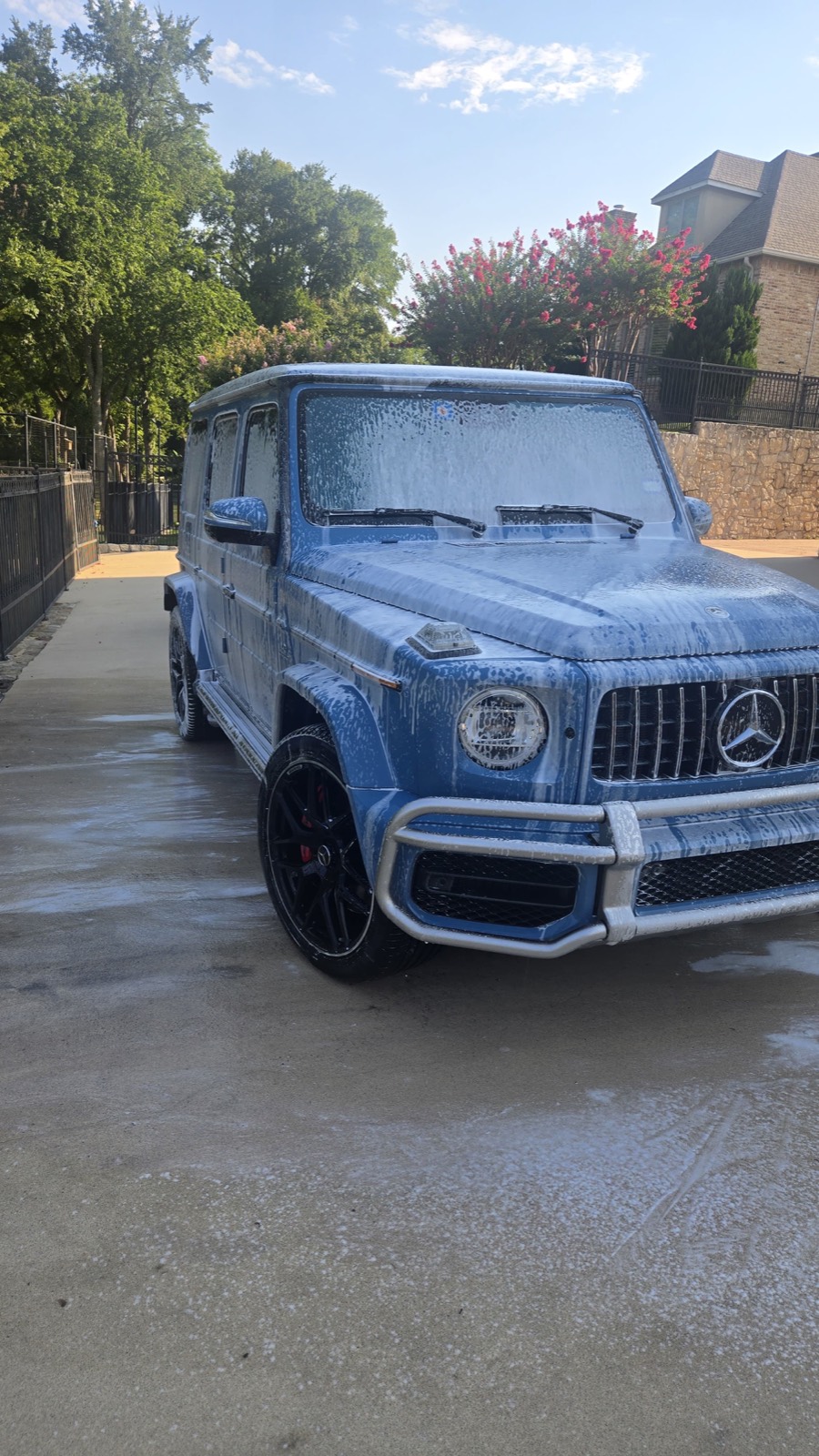 Foam bath on a blue Mercedes-AMG G63 — McKinney, TX