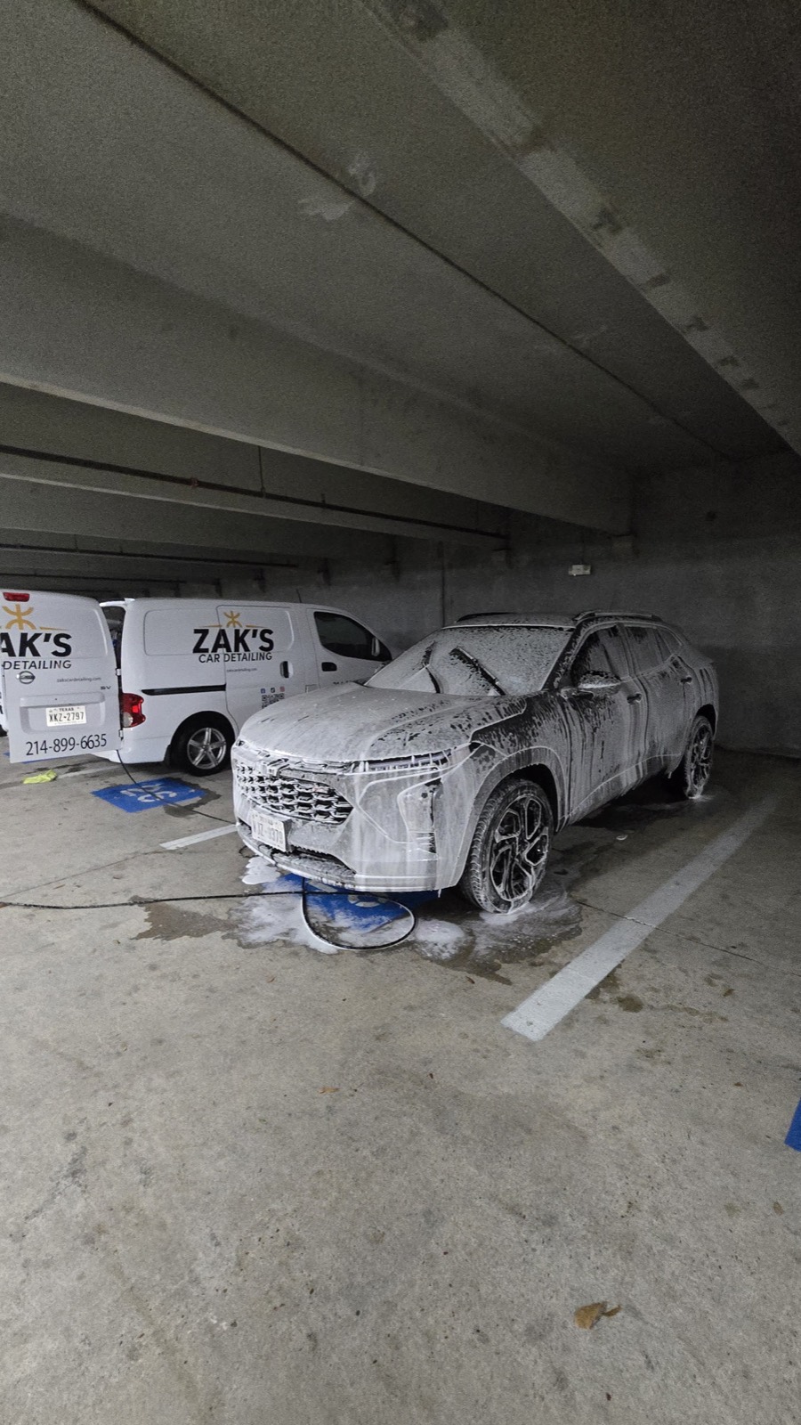 Foam wash on a Chevrolet Trailblazer at a parking garage — Dallas, TX