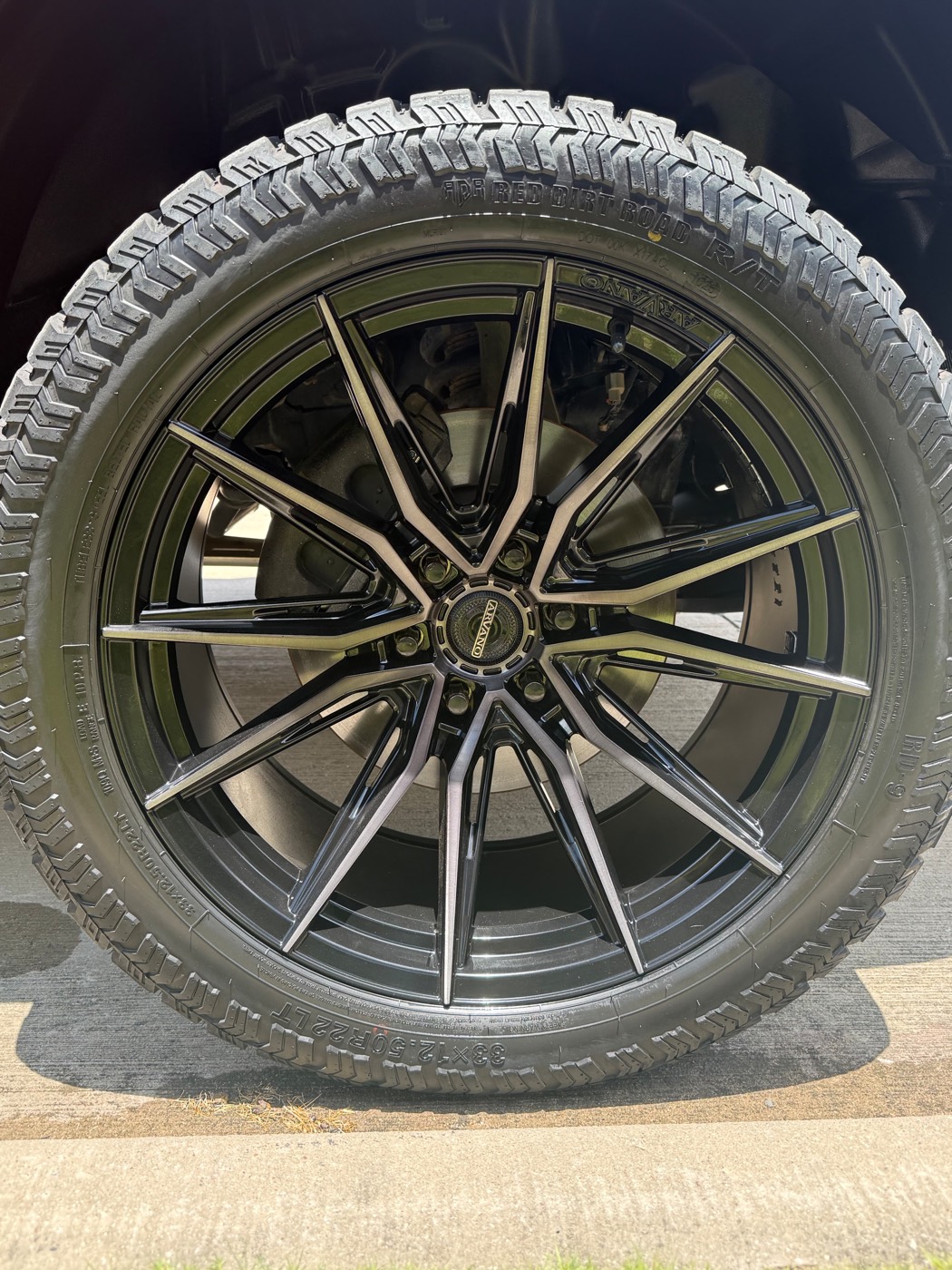 Wheels cleaned and tires dressed on a lifted truck — Allen, TX